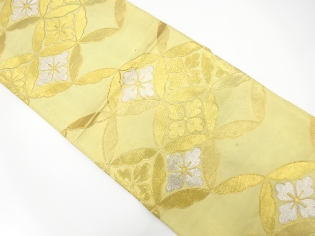 JAPANESE KIMONO / ANTIQUE FUKURO OBI / SILK / WOVEN FLOWER SHIPPO PATTERN